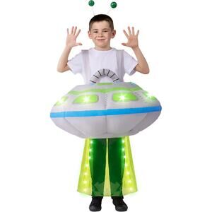 Inflatable Costume Spooktacular Creations Light-Up Spaceship Kids size 7-10 Yrs